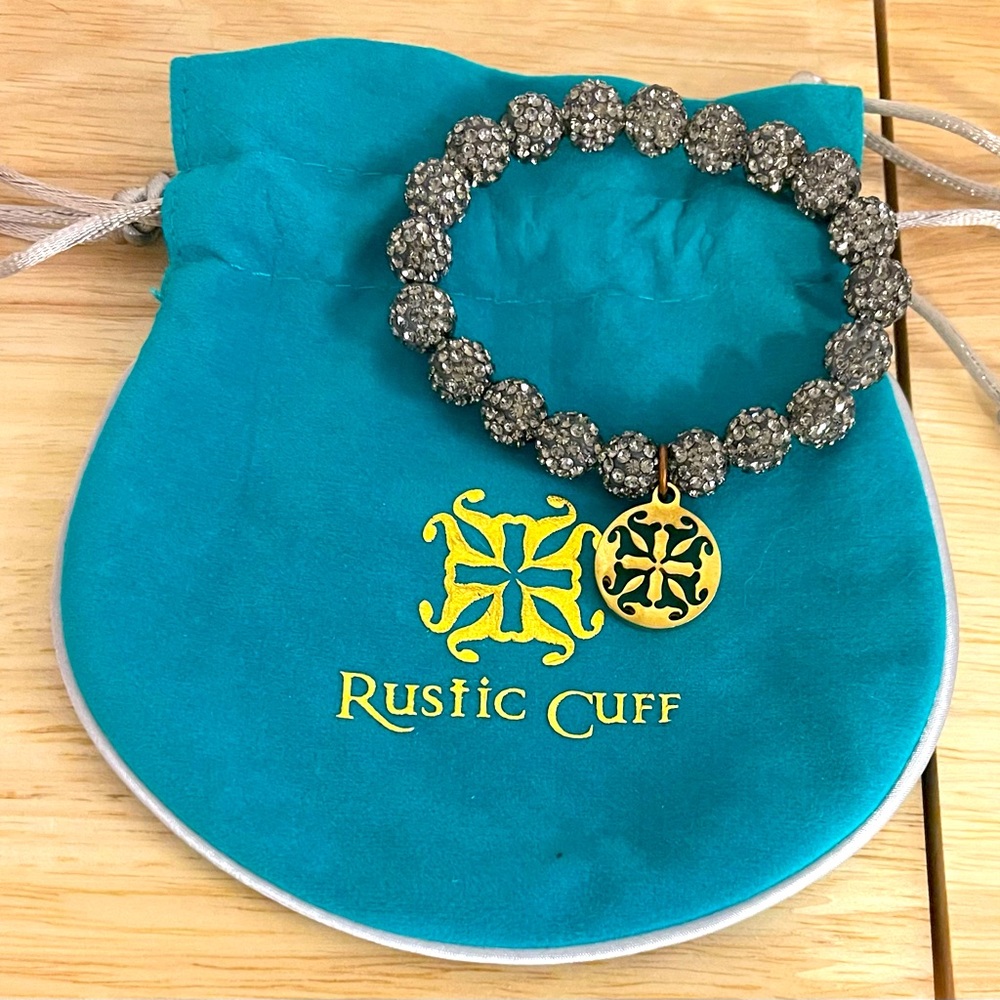 Silver rustic cuff bracelet with gold charm